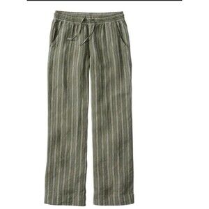 L.L. Bean Women Premium Linen Olive Green Pull-On Pants, Striped Beachy Size 4P